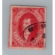 ARGENTINA 1866 GJ 26 ESTAMPILLA RIVADAVIA DE 5ta TIRADA EJEMPLAR DE LUJO